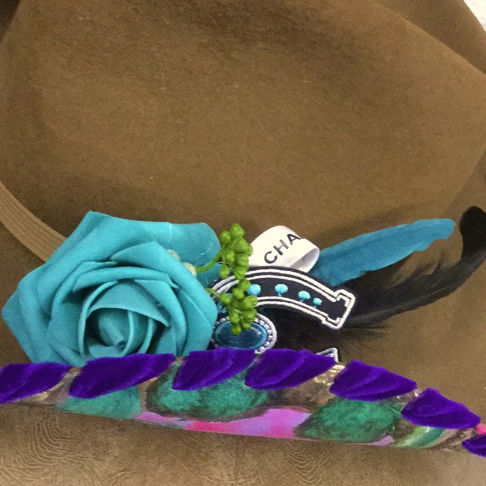 Upcycled art project hat clip pocket band cowgirl festival Coachella market
